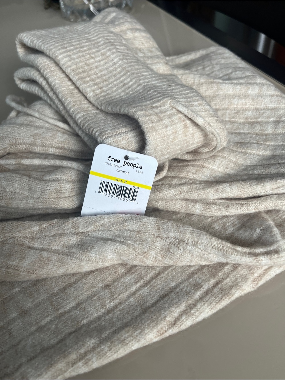 Free People women Ribbed Cream Joggers - Picture 3 of 3